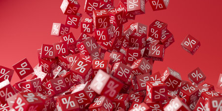 Red Blocks With Percentage Symbol. Sale Discount Concept. 3d renderingの写真素材