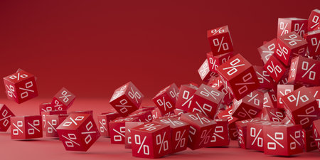 Discounts and sale promotions. Lots of blocks with percentages. 3d renderingの写真素材