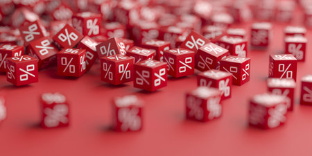 Sale Discount Concept. Bunch of Red Percentage Cubes. 3d rendering