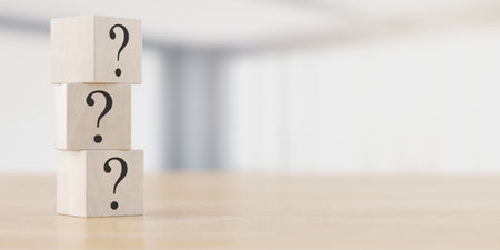 Wooden cubes with question marks. FAQ concept. 3d renderingの写真素材