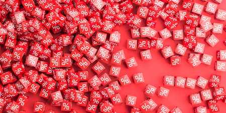 Red Blocks With Percentage Symbol. Sale Discount Concept. 3d rendering