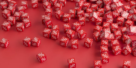 Discounts and sale promotions. Lots of blocks with percentages. 3d renderingの写真素材