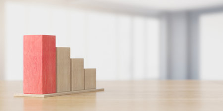 Wooden financial chart. Business strategy. Cubes blocks bar graph. 3d renderingの写真素材