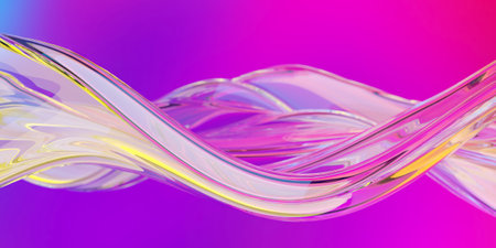 Transparent clear colorful glass or liquid waves. Neon pattern abstract background. 3d rendering