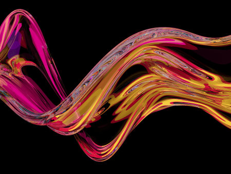 Colored graphic design glass elements dispersion. Abstract waves background. 3d rendering