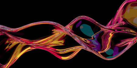 Colored graphic design glass elements dispersion. Abstract waves background. 3d rendering