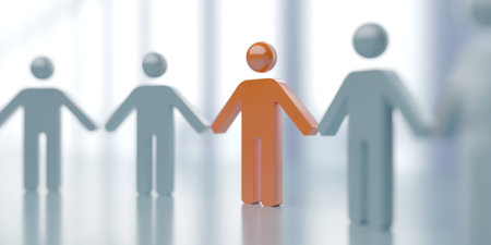 Unique person standing out from the crowd. Exceptionality, uniqueness and being different concept 3d renderingの写真素材