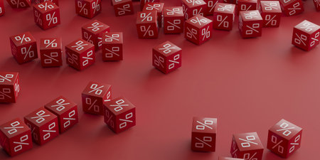 Discounts and sale promotions. Lots of blocks with percentages. 3d renderingの写真素材