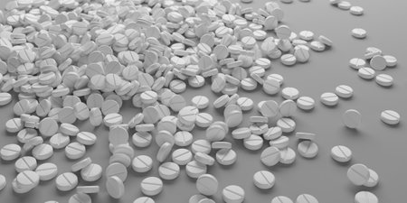 Abstract bunch of medicine pills on a white background. 3d renderingの写真素材