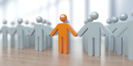 Unique person standing out from the crowd. Exceptionality, uniqueness and being different concept 3d...