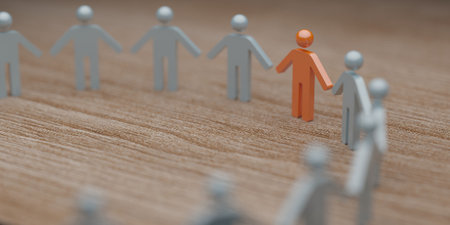 Unique person standing out from the crowd. Exceptionality, uniqueness and being different concept 3d renderingの写真素材