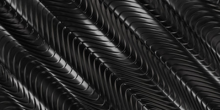 Dark shiny steel stripes. Metallic wavy background. 3d rendering