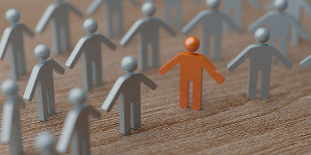 Unique person standing out from the crowd. Exceptionality, uniqueness and being different concept 3d renderingの写真素材