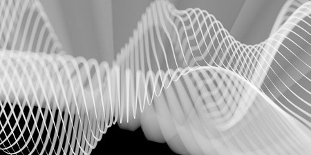 White neon lines on black background. Abstract waves. 3d renderingの写真素材