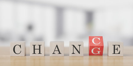 Business concept text CHANGE CHANCE cubes on office blured background. 3d renderingの写真素材