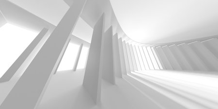 White modern space architectural background. Futuristic design. Architecture indoor interior. 3d renderingの写真素材