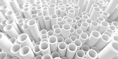 Stack of white pipes background. 3d renderingの写真素材