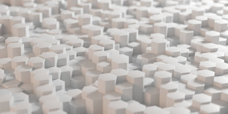 Random shifted white honeycomb hexagon background. 3d rendering