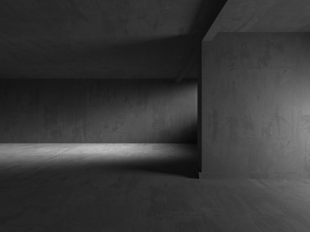 Grungy room with concrete walls. Old stone interior. 3d renderingの写真素材