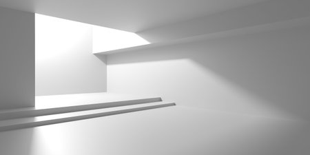 Abstract light corridor interior. Futuristic architecture background. 3d renderingの写真素材