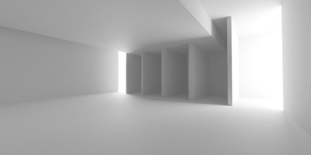 Minimalist room space. White clean empty architecture interior. 3d renderingの写真素材