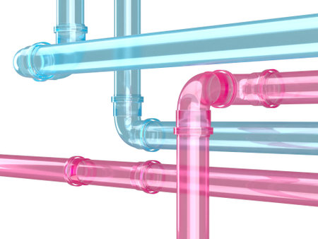 Abstract pipe connections. Transparent glass tubes. 3d rendering