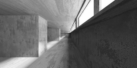 Concrete room with abstract interior. Open space. Industrial background template. 3d renderingの写真素材