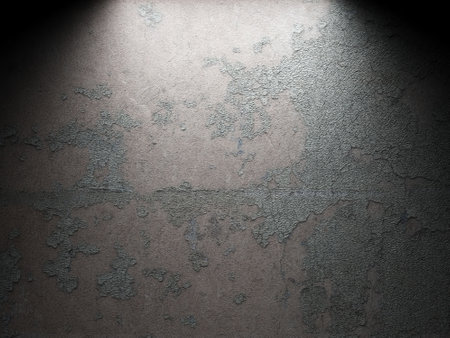 Turquoise paint peeling off concrete wall. Dramatic light. 3d renderingの写真素材