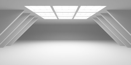 Minimalist room space. White clean empty architecture interior. 3d renderingの写真素材