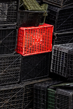 Plastic crates boxes for fruits and vegetablesの写真素材