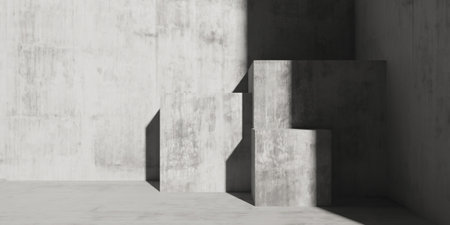 Minimalist concrete architecture featuring light and shadow play. 3d render.