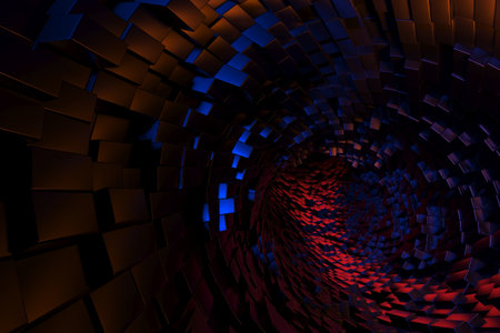 Futuristic abstract tunnel with vibrant colors for digital art and design. 3d render.の写真素材