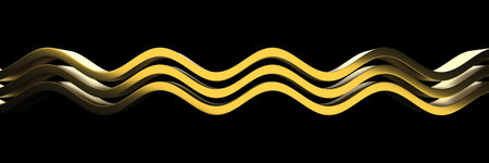 Abstract wavy golden pattern on black background for modern art and design concepts. 3d render..