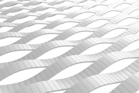 Abstract geometric wave pattern with interwoven curves and textured surface in white. 3d render..の写真素材