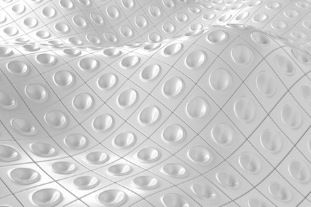 Abstract geometric wave with circular patterns in white background. 3d render.の写真素材