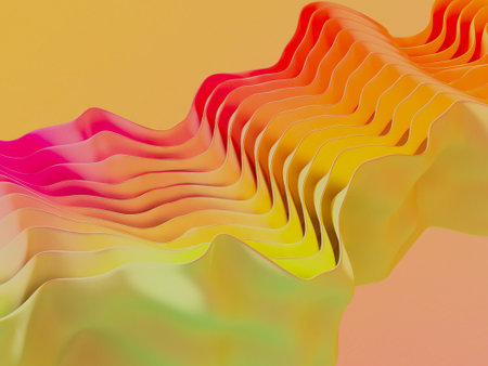Vibrant abstract waves in gradient colors for modern design and interior aesthetics. 3d render.の写真素材