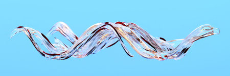 Abstract twisting glass sculpture against blue background. 3d render.の写真素材