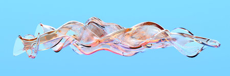 Abstract fluid glass wave pattern on blue background for modern art design. 3d render.