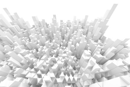 Abstract geometric cityscape featuring white 3d cubes and rectangles in modern urban design. 3d render.の写真素材