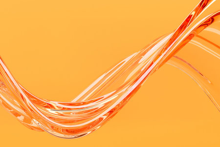 Abstract orange wave design with smooth curves and fluid motion. 3d render..の写真素材