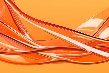 Abstract waves of orange glass ribbons on vibrant background. 3d render.の写真素材