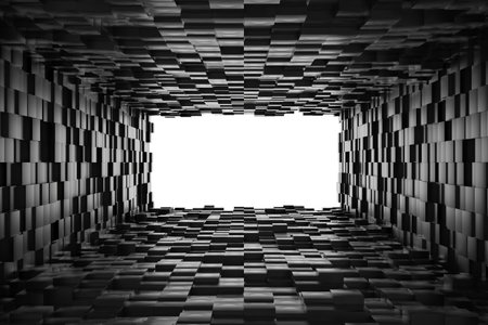 Abstract geometric tunnel with black cubes creating modern 3d architecture perspective. 3d render..の写真素材