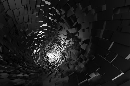 Abstract tunnel of interlocking black and white blocks. 3d render.の写真素材