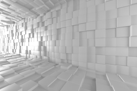 Abstract geometric 3d interior with white cubes and depth perspective. 3d render..の写真素材