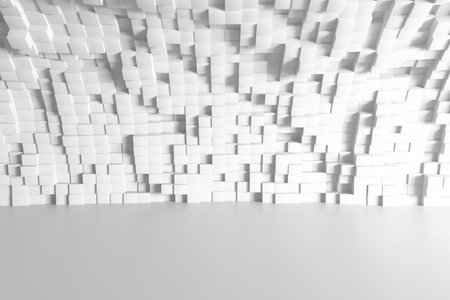 Abstract geometric white cube wall pattern for minimalist interior design. 3d render.の写真素材