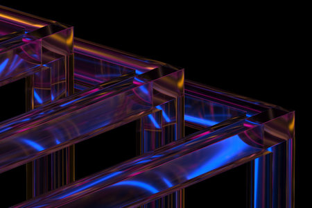 Abstract geometric shapes with neon lighting in futuristic design. 3d render.