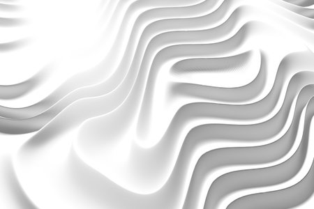 Abstract white wave pattern with smooth flowing curves and texture. 3d render.