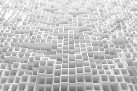 Abstract geometric cube pattern in white monochrome for modern design. 3d render.
