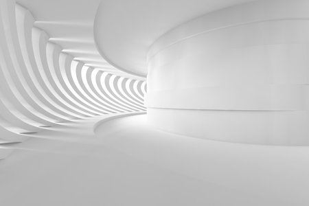 Futuristic curved architecture with white geometric patterns for modern design. 3d render.の写真素材