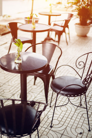 Sunlit outdoor cafeの写真素材